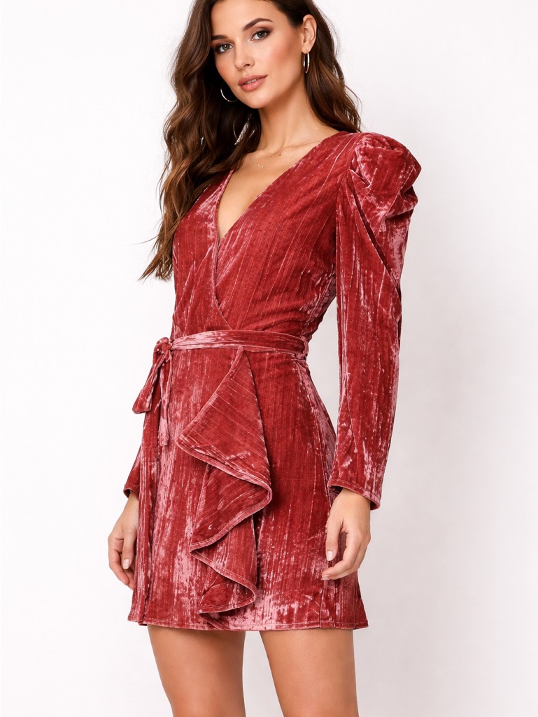 Nwt Adelyn Rae | Priscilla Crushed Velvet Faux Wrap Dress Date Night Size Small